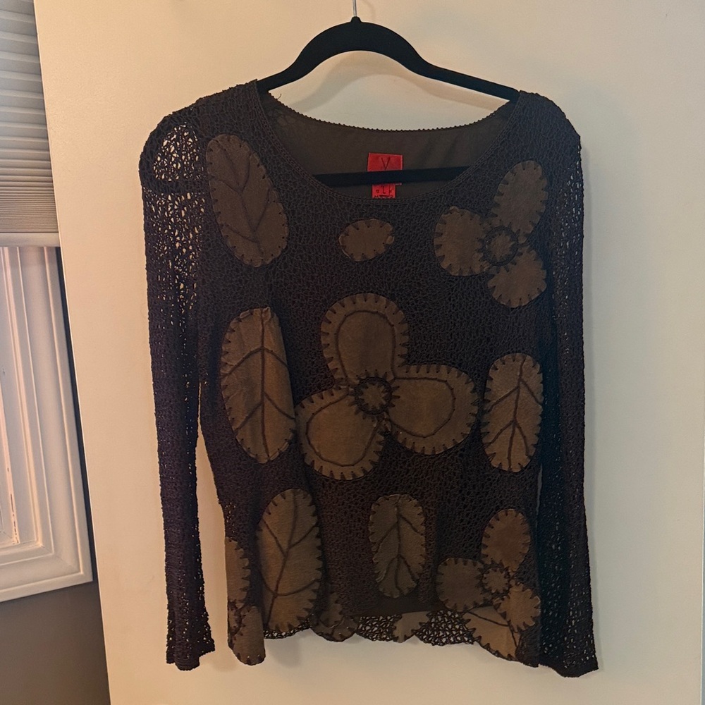 Chic Black and Brown Crochet Blouse